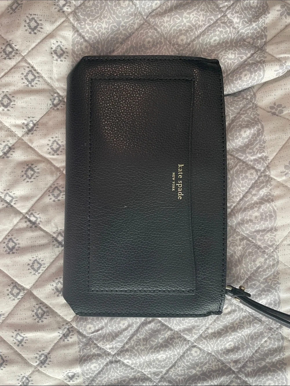 kate spade black pebble leather zip wallet